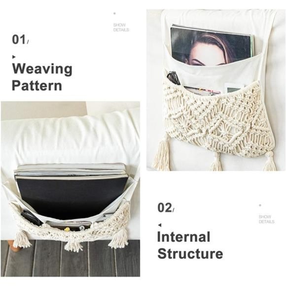 Macrame Sofa Armrest Organizer Remote Control Holder Magazine Storage Basket Bed - Picture 6 of 7